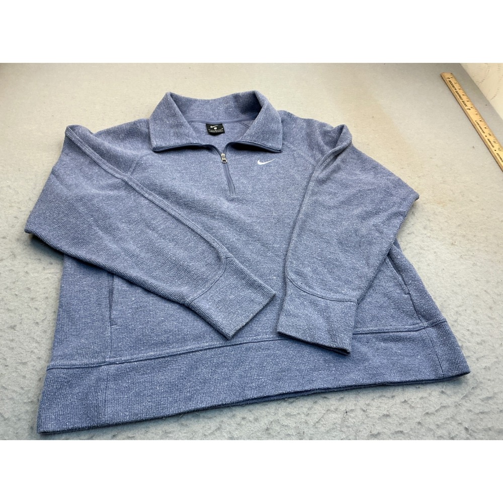 Nike 1/4 Zip Pullover Blue Heather Textured Knit Sweatshirt Size M Athletic